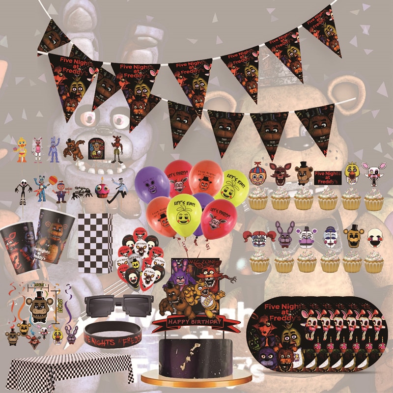 FNAF Birthday Party Decorations At Five Nights Balloons Disposable Tableware Plate Napkin Backdrop for Kids Party - FNAF Plush