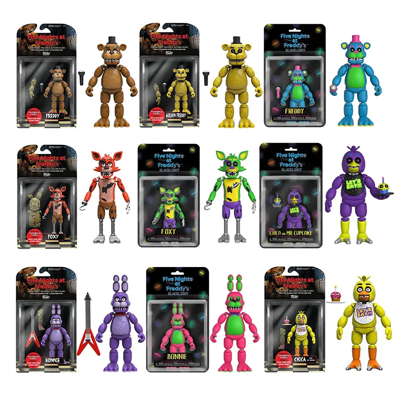 15cm FNAF Figures Blacklight Bonnie Foxy Chica FREDDY FROSTBE Action Figure PVC Collection Doll Movable Golden - FNAF Plush
